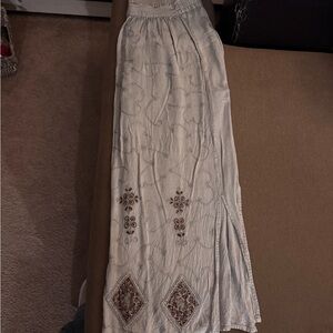 Boho Embroidered Cream Maxi Skirt